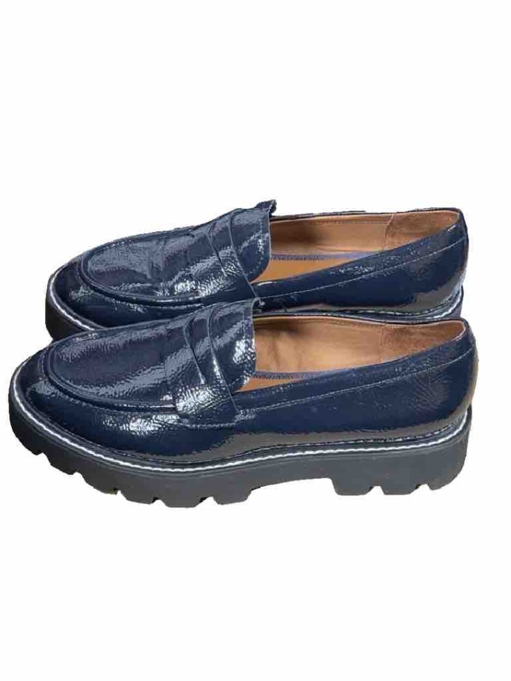 Franco Sarto Balin Patent Leather Lug Sole Chunky Loafers Midnight Blue (Size: 7 - Picture 2 of 16